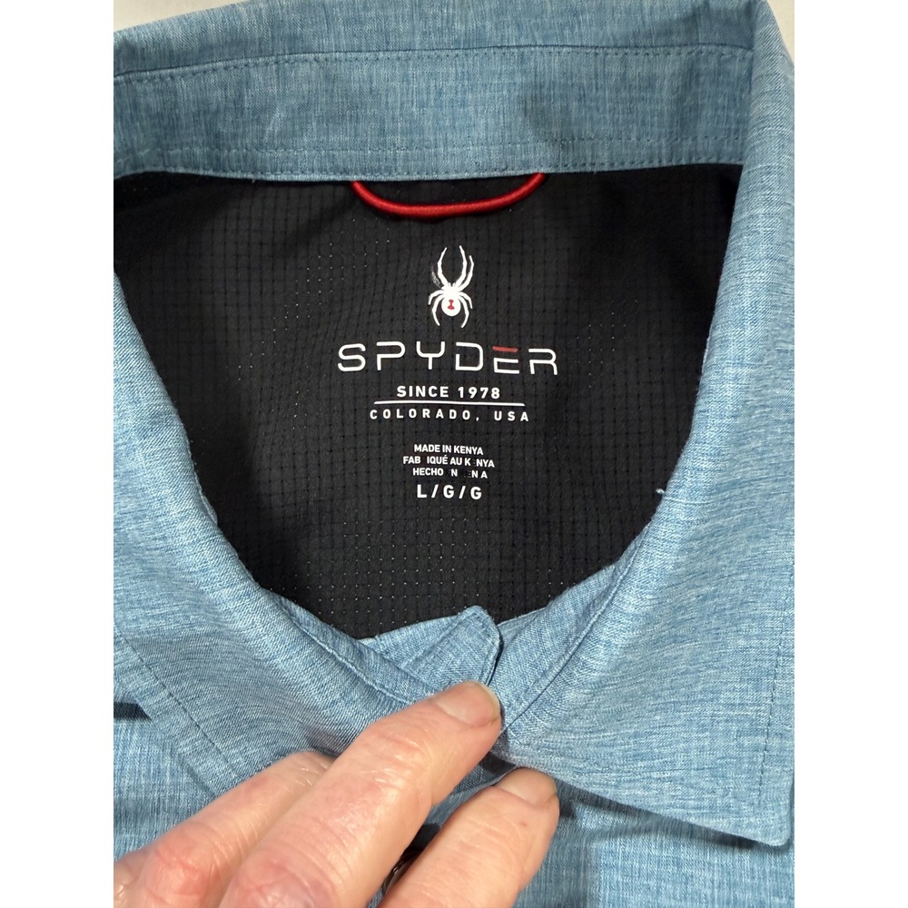 Spyder Mens Short Sleeve Button Down Shirt Blue Heathered Outdoor Active Top - Picture 5 of 12